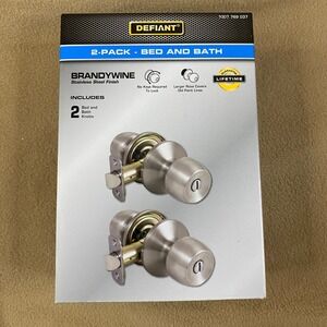 Defiant Brandywine Bed Bath Door Knob Locks 2 Pack‎ Stainless Steel Finish New